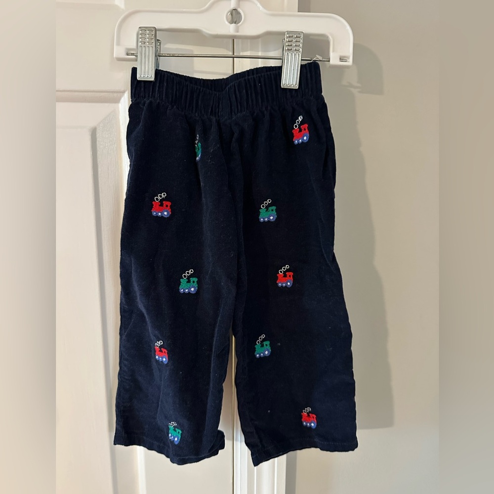 TBBC Critter Princeton Pants Navy Corduroy with Train Embroidery 12-18 months